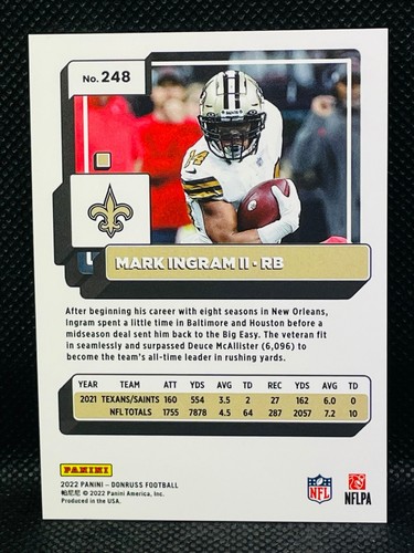 2022 Donruss Premium - MARK INGRAM #248 - Gold Press Proof Holo Prizm - SAINTS - Picture 2 of 2