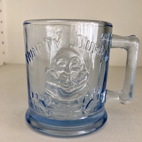 Vintage Tiara Nursery Rhyme Ice Blue Glass Humpty Dumpty Tom Tom Children's Mug