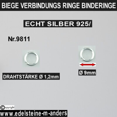 Biegeringe Binderinge Verbindungsringe Echt Silber 925 9mm Offene Ringe Ösen DIY