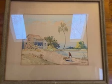 Stefan Hirsch Tropical Landscape - Framed Original Watercolor - American Art