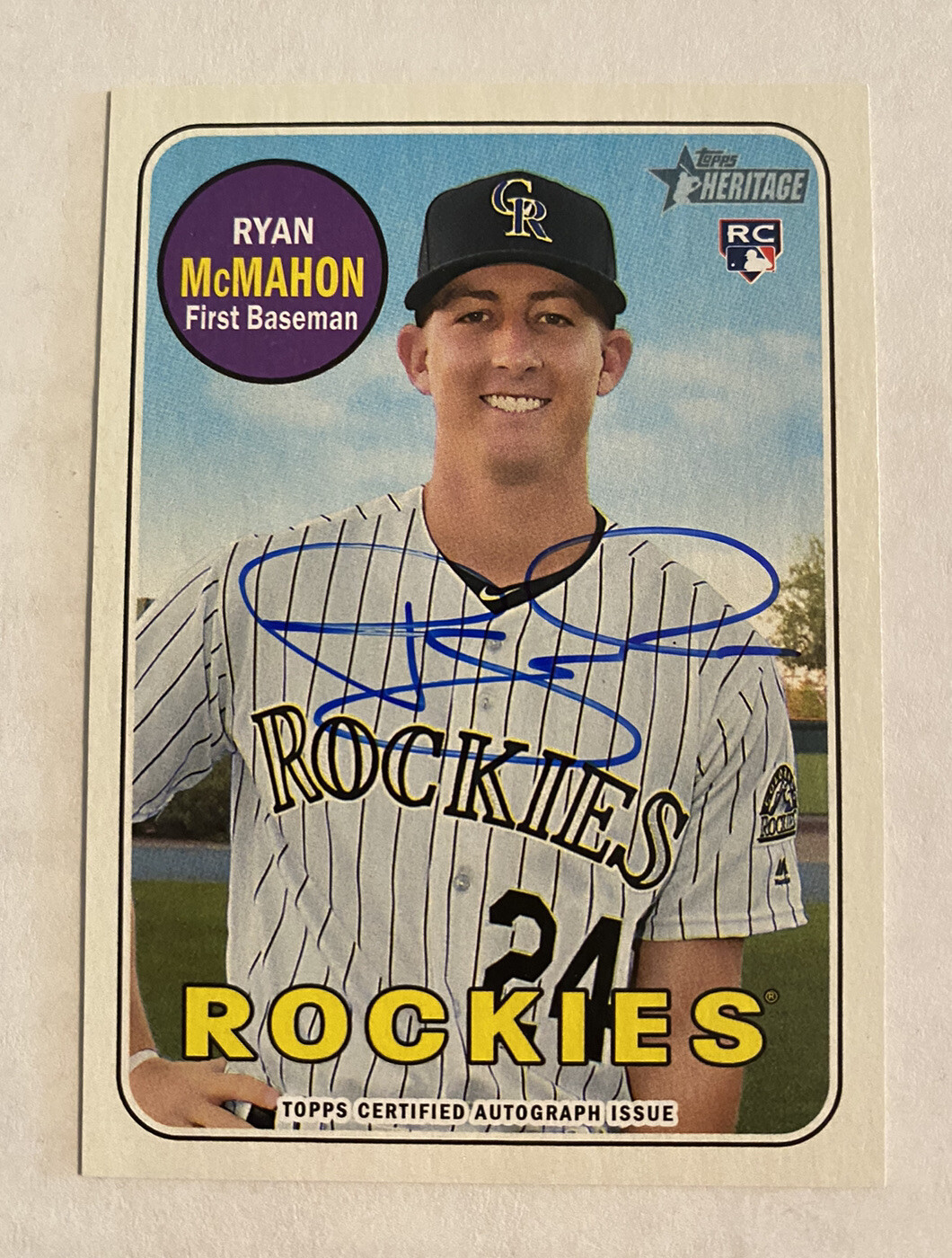 2018 Topps Heritage Ryan McMahon Blue Real One Auto Rookie Card #ROA-RM Rockies