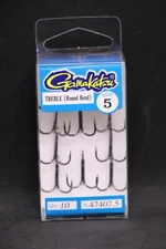 Gamakatsu 47407.5 Round Bend NS Black Treble Hooks - Size 5 - Pack of 10