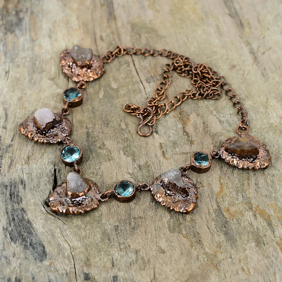 Rose Quartz Rough Copper Gift Electroformed Chain Adjustable Necklace 18.0" - Image 4 of 4