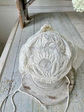 French antique bonnet Tulle white lace needlework embroidered embroidery Coiffe