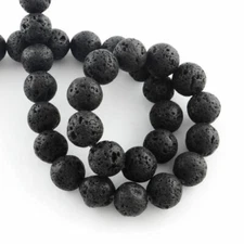12mm Black Stone Lava Round Beads – 16″ strand – Hole Size: 1mm – 33 pcs.