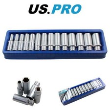 US PRO Tools 14pc 3/8" Dr Deep Metric Sockets Satin Finish 8 - 21mm 1493