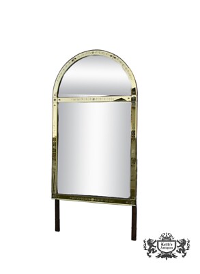 Antique Venetian Style Two Tone Etched Glass Dome Top Wall Mirror