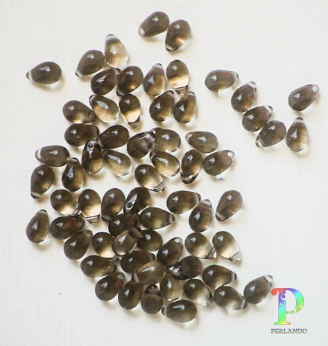 60 Bohemian Drop Crystal Glass Grey Clear 8.5 x 5.5mm (162/7)