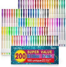 200 Glitter Gel Pen Set, Reaeon 100 Gel Markers Plus 100 Colors Refills Glitter