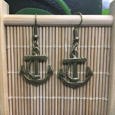 1.5  Bronze-tone Earring Nautical Anchor Dangle Drop Hook New Free Ship 9637