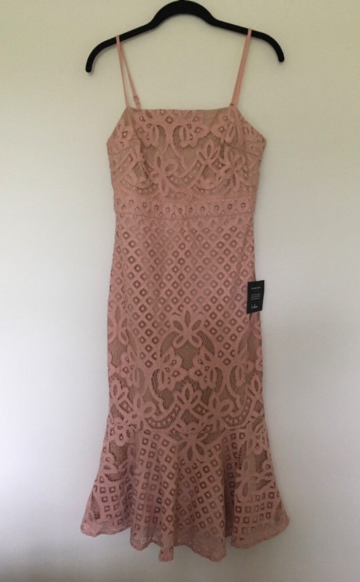 NWT Lulus Sz S Unlimited Love Dusty Pink Lace Trumpet Midi Dress