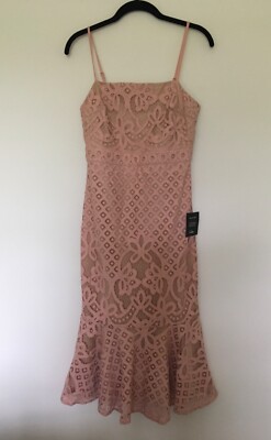 dusty pink lace midi dress Light Pink Lace Trim Handkerchief Midi Dress