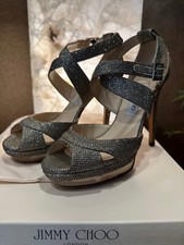 Jimmy Choo Glitter Lame Sandal Stiletto Heels EUR 38 US 8 895