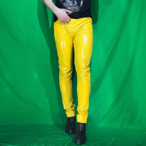 Herren Kunstleder Glänzend Hose Metallisch Skinny Dehnbar Slim Hose Club Party - Bild 18 von 31