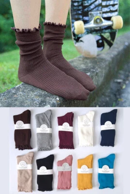 Unique Ladies Ripple Loose Top Ribbed Cotton Mix Harajuku Ankle Socks 13 Colours