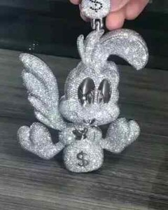 Authentic 3Ct Round Cut Moissanite Custom Money Bag Rabbit Pendant 14k White Gold Plated