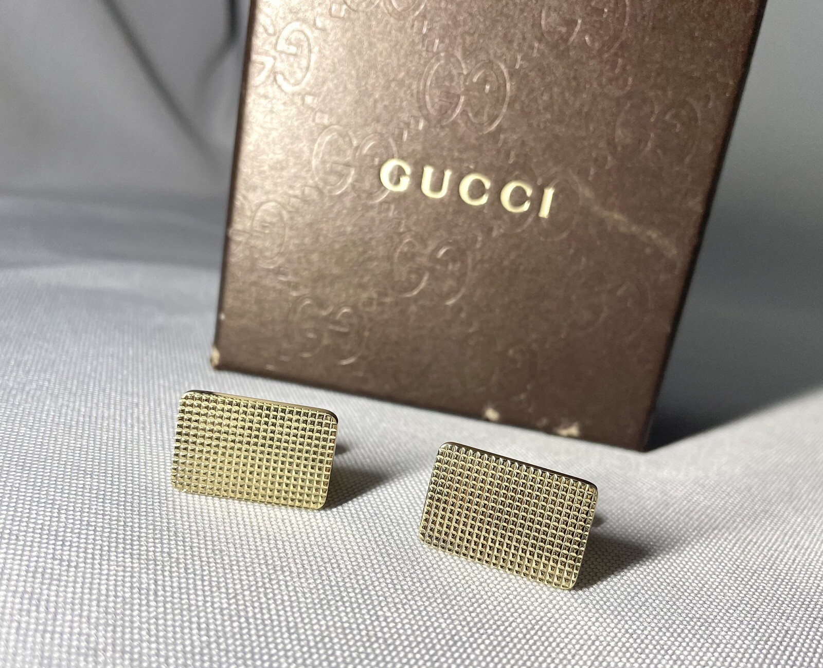 Auth [beautiful] Gucci Pattern Line Gold Cufflinks SV925 Sterling Silver + box