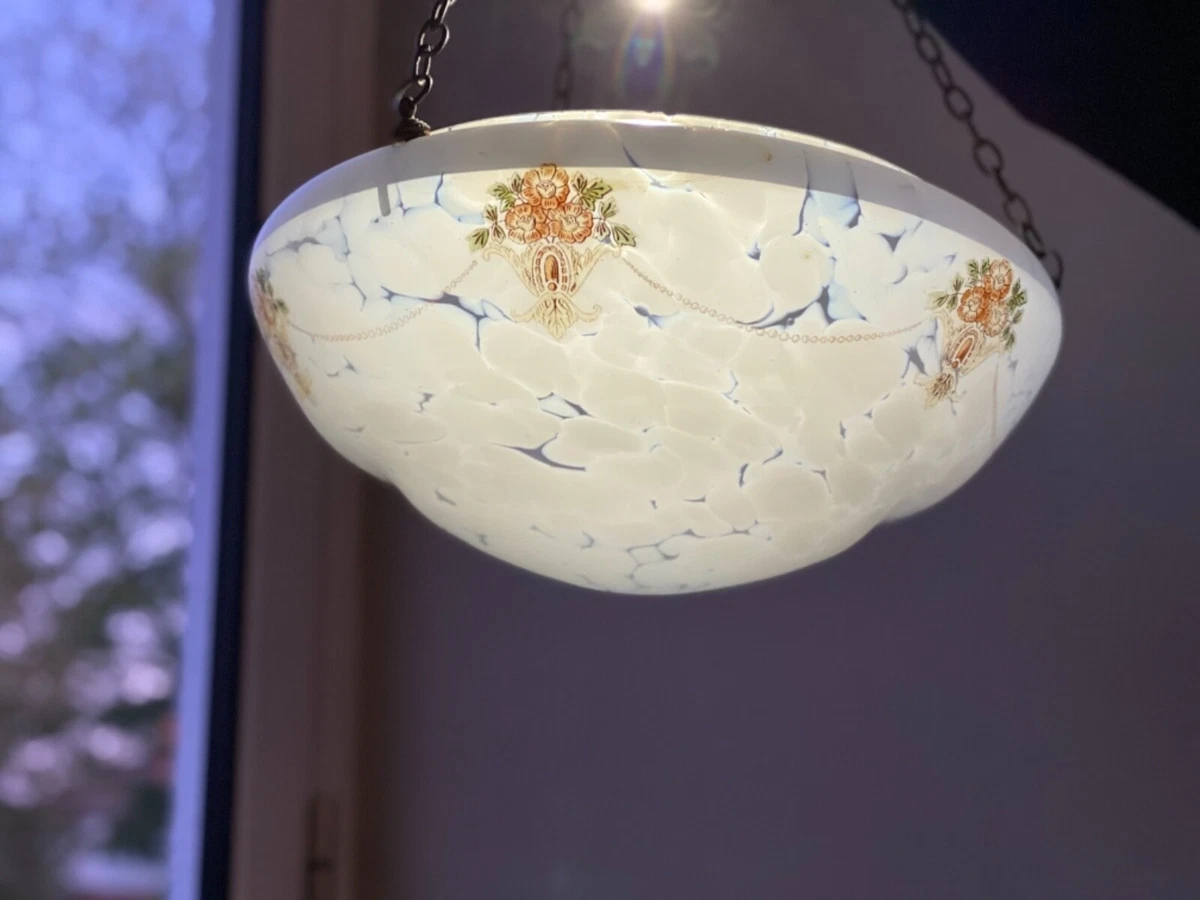 1920s 1930 s ART DECO SPLATTER GLASS FLORAL CEILING FLYCATCHER LIGHT SHADE