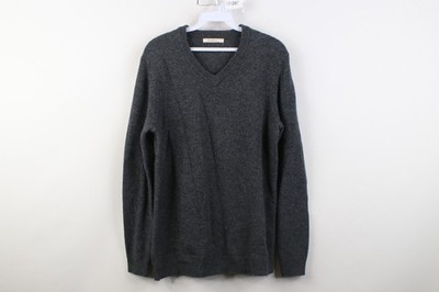 WoolOvers Wool Overs Mens Small Blank Wool Knit V-Neck Sweater Heather Gray