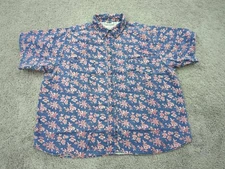Gitano Button Up Shirt Womens 24W PLUS Blue Red Floral Short Sleeve Linen Blend