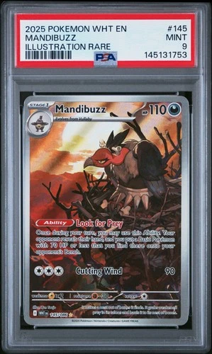 2025 POKEMON WHT EN-WHITE FLARE ILLUSTRATION RARE #145 MANDIBUZZ PSA 9 FREE S&H