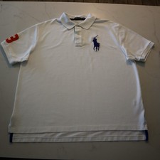 Polo Ralph Lauren Blue Big Pony Short Sleeve Polo Shirt Sz 2XB White, w/color