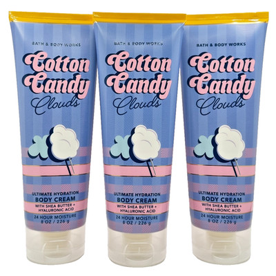NEW Bath & Body Works Lot of 3 Tubes Cotton Candy Clouds Hydrating Cream 8 oz
