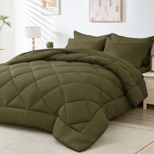 Comforter Set - 7-Piece All Season Bed in a Bag Ultra Soft Queen Olive Green