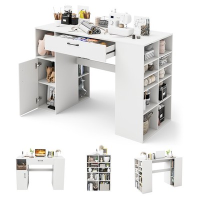 Counter Height Sewing Craft Table Computer Desk w/ Adjustable Shelves & Drawer