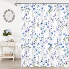Watercolor Floral Shower Curtain 72x72 Blue Butterfly Bathroom Fabric Set