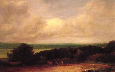 Constable Landscape Ploughing Scene in Suffolk Vintage Art Print Poster Wall Dec