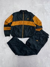 Nike International Vintage Tracksuit Men's M Black Gold Nylon Track Suit Set 80s