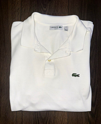Lacoste Slim Fit White 100% Cotton Knit Short Sleeve Polo Shirt Men s XXL