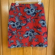 Vintage Bushwacker Red Blue Floral Pencil High Waisted Mini Skirt Cotton Sz 4 S