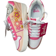 Barbie Sneakers Skater Shoes Floral Women's 8 Mattel Pink Lace Up New