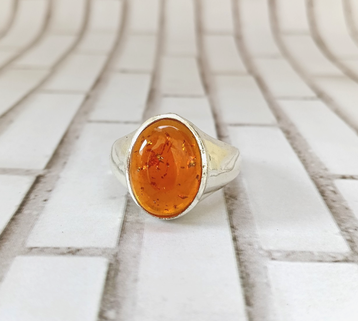Solid 925 Sterling Silver Ring Gemstone Baltic Amber Gift Ring Everyday All Size