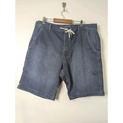 Signature by Levi Size 34 Draw String Blue Denim Bermuda Shorts Stretch Pockets