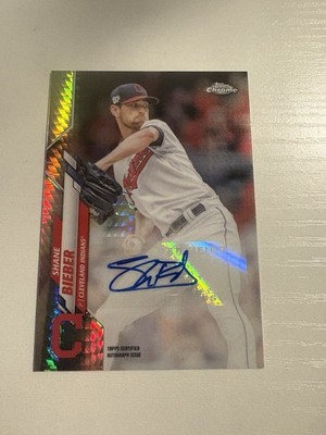 2020 Topps Chrome Update Shane Bieber Prism Refractor /125 AUTO- BLUE JAYS