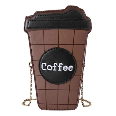 Women's Small Brown Unique Trendy Fun Coffee Cup Shaped Vegan Leather Crossbo...
