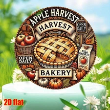8X8in Aluminium2D Wall Art, Apple Harvest Open Daily - Aluminum Foil Art Round A