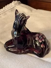 Fenton Painted Floral Glass Horse Foal Aubergine Purple Figurine Signed T Kelley