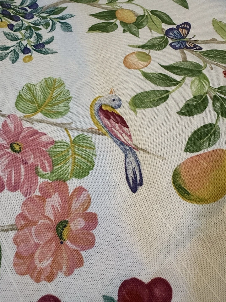 Very RARE Waverly Summer Tree Fabric Cotton Floral Fruit Birds GORGEOUS 55"X7 YD - Image 3 of 4