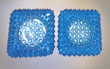 Vintage Aqua Light Blue Glass Hobnail Votive Candle Holder Pair / Nice