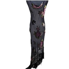 Maxi Vestido Para Mujer Papell 12 Terciopelo Seda Burnout Cuentas Flecos Florales Capricho