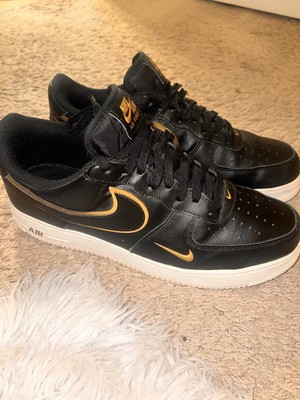 Nike Air Force 1 '07 LV8 Metallic Swoosh Pack Black Gold Size 12 Rare    