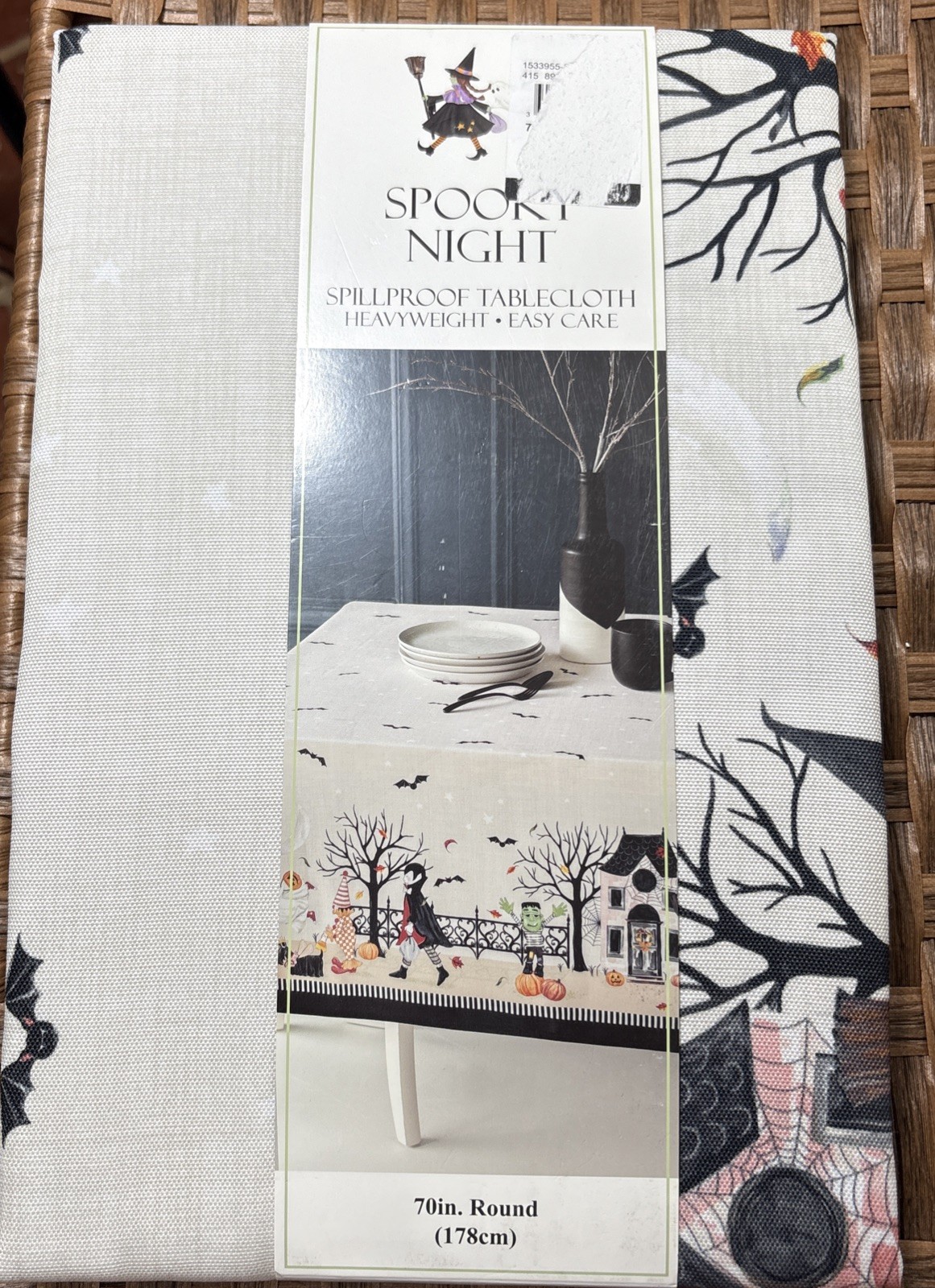 Spooky Night Tablecloth 70&rdquo; Round Spillproof Heavyweight E