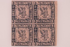 GERMANY BERGEDORF 1861 3S REPRINT MNH BLOCK 4 WATERMARKED PAPER