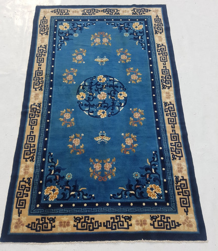 Vintage Tibetan Peking Handmade Floral Multicolor Wool Rug Carpet 228x138 cm