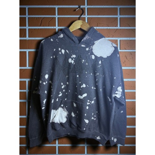 Bleach Splatter Graphic Pullover Hoodie Black Men’s Large Distressed