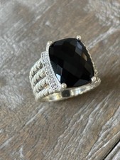 David Yurman Wheaton Ring Silver , Black Onyx and Diamonds Size 7.5 Exc. Cond.